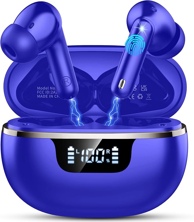 Wireless Earbuds Bluetooth 5.4 Headphones Noise Cancelling, 40H Playtime Bluetooth Ear Bud with Dynamic Drivers Stereo, Sports Earphones Wireless with LED Power Display for Laptop Pad Phones