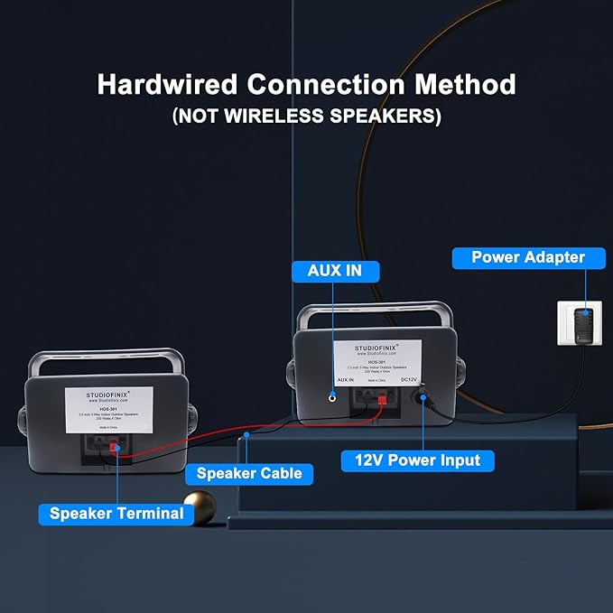 STUDIOFINIX 3.5 Inch Outdoor Bluetooth Speakers Waterproof Wired,3 Way 200W Upgrade Premium Wall Mount Speakers,Ideal use in Patio,Deck, Indoor Outdoor（Black）