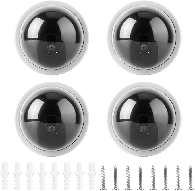 Security Camera Dummy Fake Cameras Outdoor,Blink Outdoor Camera Dummy Security Cameras,Surveillance Cameras 4Pcs Dome Simulation Camera CCTV Dummy Fake Security Camera with Flashing Led Light(White)