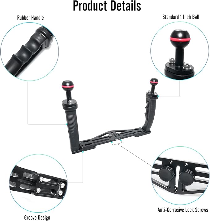 NS10 Underwater Camera Tray extendable Handle Grips Bracket for gopro,pt059,rx100 uw Camera housing Universal Soft Handle with Aluminum and Rubber Material (Black)