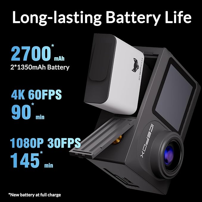 icefox i8 Action Camera with 4K 60FPS 20MP, 5X Zoom, Underwater Waterproof Camera with Optimized EIS, Video & Photo Editing by Snap Pro App, WiFi Remote Control for Diving, Cycling and Vlogging