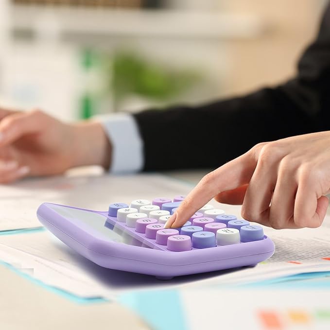 Purple Calculator, UPIHO 12 Digit with Large LCD Display and Big Buttons,Purple Office Accessories for Women Desk,Cute Calculator for Office,School, Home,Business