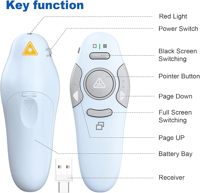 QUI Presentation Clicker Wireless Presenter Remote Clicker for PowerPoint Presentation Remote, PowerPoint Slide Advancer for Mac/Windows/Linux, Google Slide/PPT/Keynote, Type-c Blue
