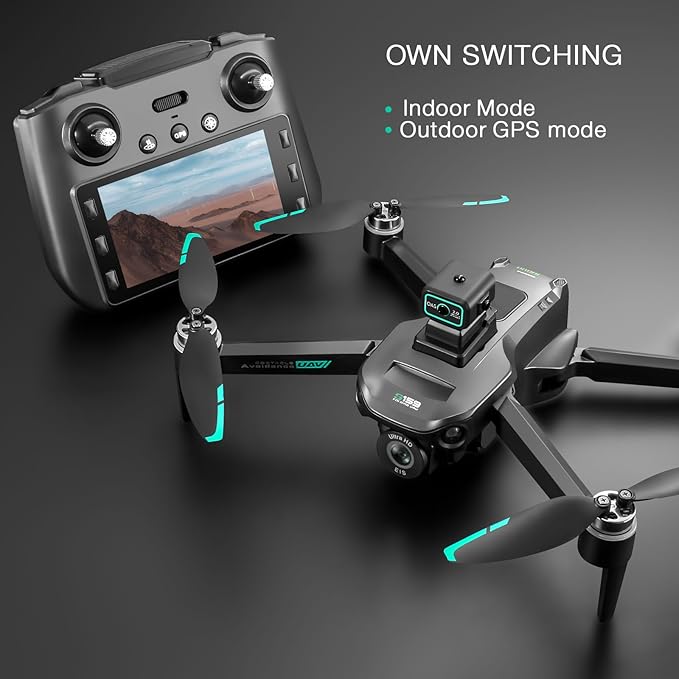 Drone with Camera 4k, GPS HD Drones for Adults, Remote Controller with Screen, Obstacle Avoidance, Brushless Motor FPV, 5G Transmission, 3 Battery, Professional (3 Battery+Black)