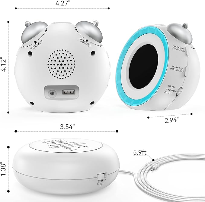 uscce Loud Dual Alarm Clock with Bed Shaker - 0-100% Dimmer, Vibrating Alarm Clock for Heavy Sleepers or Hearing Impaired, Easy to Set, USB Charging Port, Snooze, Battery Backup (White)