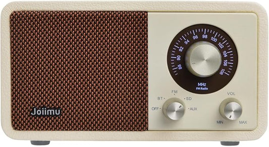 Portable FM Radio Bluetooth Speaker, 2600mAh Rechargeable, PU Leather, SD Card Support for Kitchen Living Room with Rotary Knob