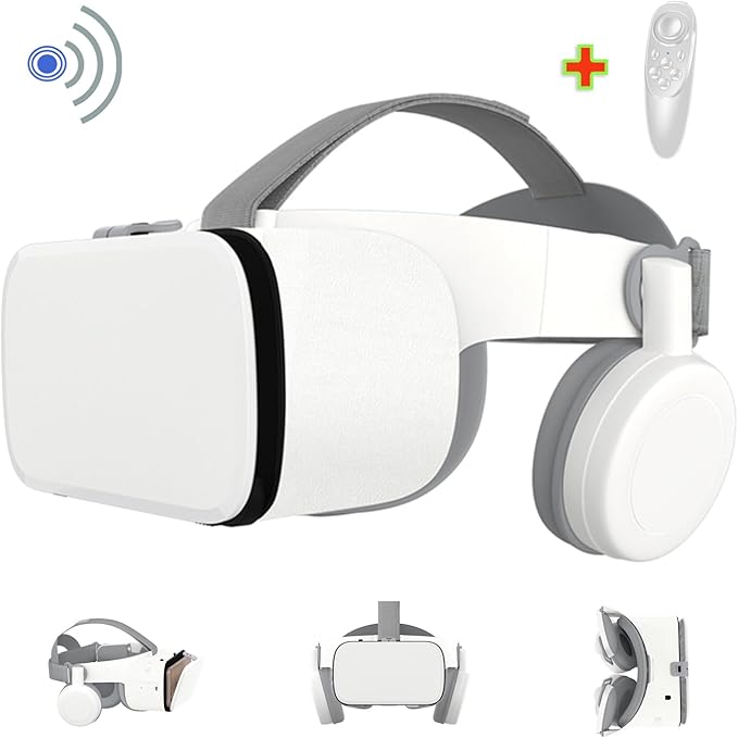 3D Glasses Virtual Reality VR for Smartphone Google Cardboard, Wireless Bluetooth VR Headset Helmet Stereo for Android iOS iPhone 12 11 Pro Max Mini X R S 8 7 Samsung 4.7-6.2" Phone (White)