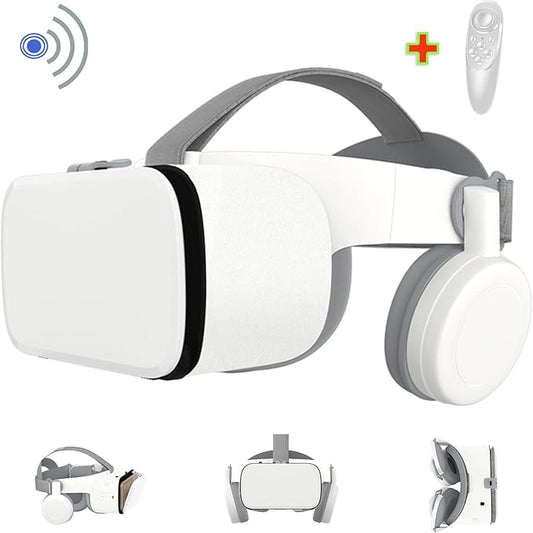 3D Glasses Virtual Reality VR for Smartphone Google Cardboard, Wireless Bluetooth VR Headset Helmet Stereo for Android iOS iPhone 12 11 Pro Max Mini X R S 8 7 Samsung 4.7-6.2" Phone (White)