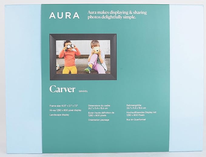 Aura Carver HD WiFi Digital Picture Frame, 10.1”, Add Photos with Aura App, Free Unlimited Storage - Wirecutter’s Pick for Best Digital Photo Frame 2022 - Gravel