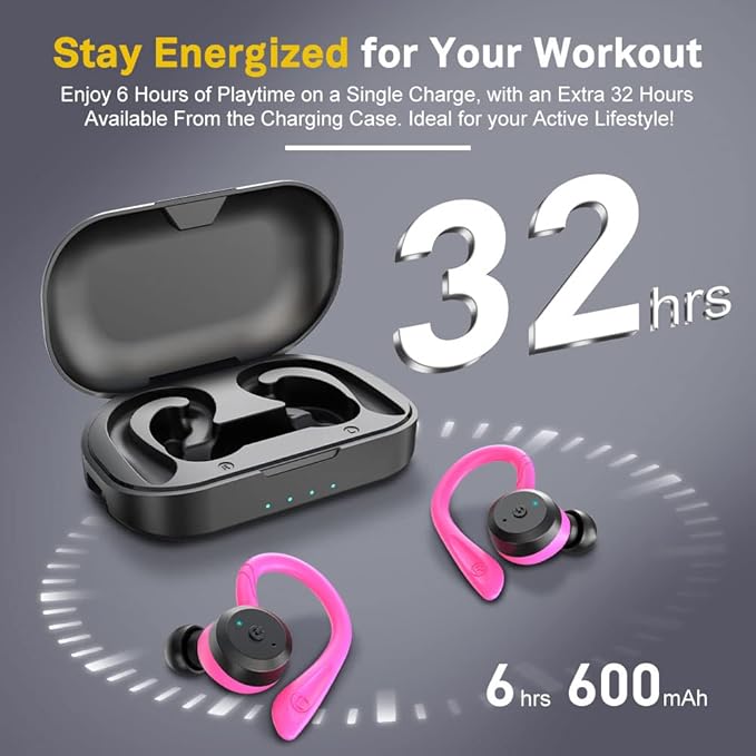 APEKX Bluetooth Headphones True Wireless Earbuds with Charging Case IPX7 Waterproof Stereo Sound Earphones Built-in Mic in-Ear Headsets Deep Bass for Sport Running Red