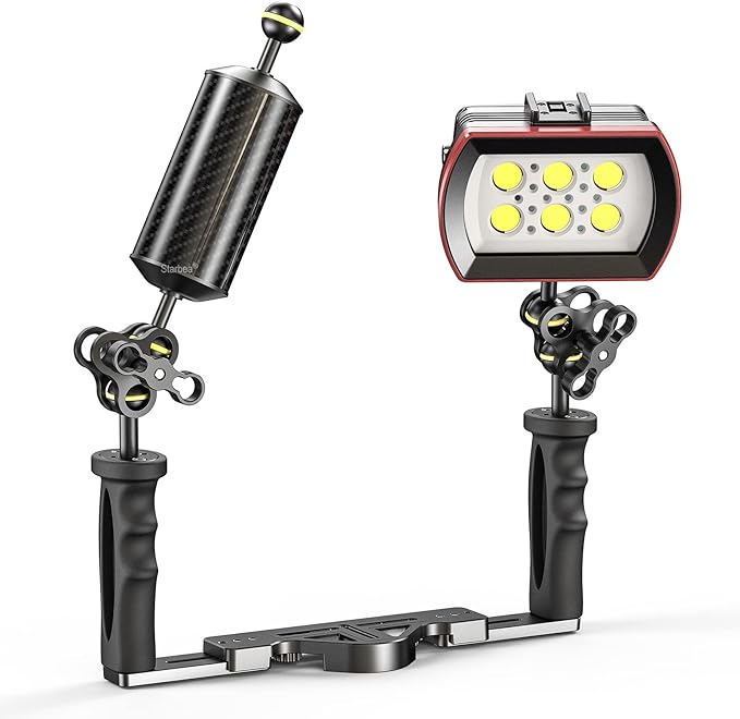 Seafrogs Carbon Fiber Underwater Float Arm, Dual Ball Lightweight Buoyancy Arm for Diving Tray, Video Light, and Strobe - Compatible with Underwater Photography and Videography Accessories(GA-6)