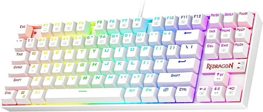 Redragon K552 Mechanical Gaming Keyboard, 87-Key Compact, LED Gaming Keyboard with Red Switches, Anti-Ghosting, Metal Frame for PC Gaming & Typing, Beginner-Friendly (White)