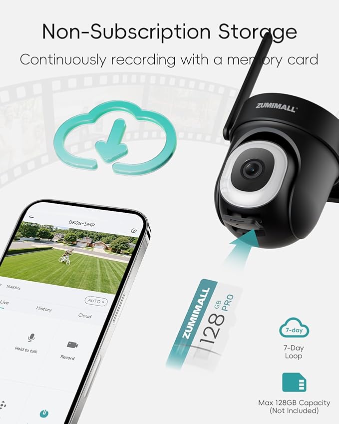 ZUMIMALL Security Camera Wireless Outdoor 3MP HD Black, 2.4G/5G WiFi, 24/7 Recording Wired Power | Auto Tracking, Motion & Noise Detection, Color Night Vision, 2-Way Audio | Alexa, Google