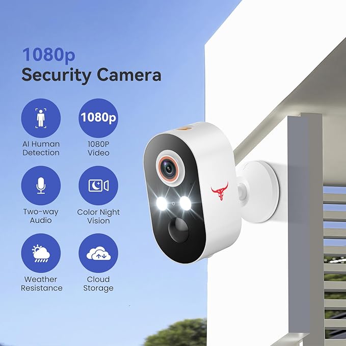 1080p Wireless Security Camera, 2.4GHz Wi-Fi, Color Night Vision, AI Human Detection, PIR Motion Detection, 2-Way Talk, Outdoor Surveillance Bullet Cam (1 Pack)