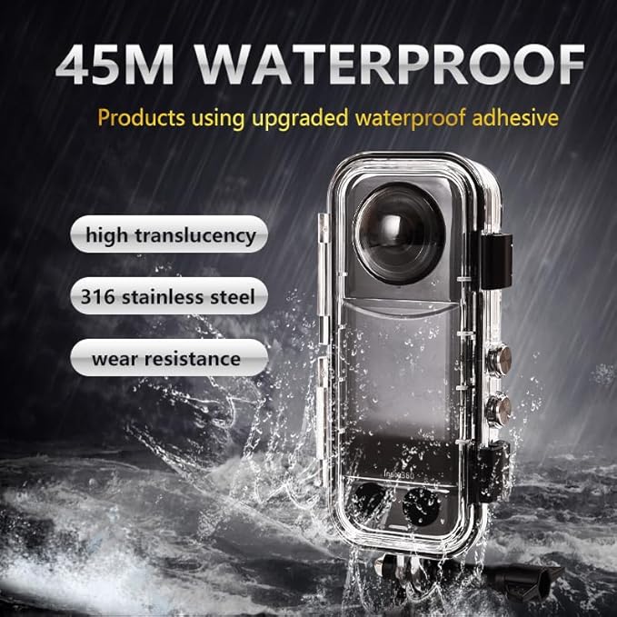 Waterproof Case/Invisible Dive Case for Insta 360 ONE X5,Supports 60M/196 FT Underwater Scuba Snorkeling Deep Diving with Bracket Accessories