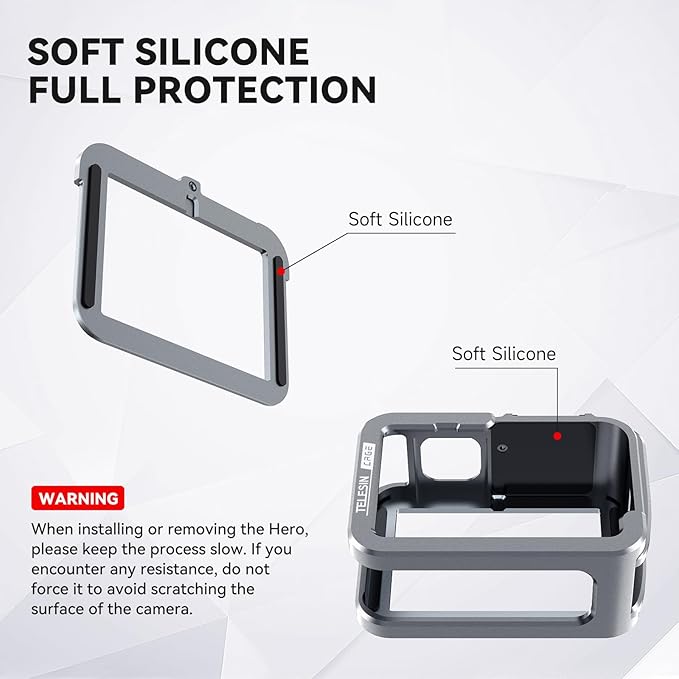 TELESIN Aluminum Case Metal Camera Cage for Go Pro 13 12 11 10 9, Protective Frame Housing with ND/CPL Lens Filter Compatibility, Protective Cage with 2 Cold Shoe Mount for Camera Accessories