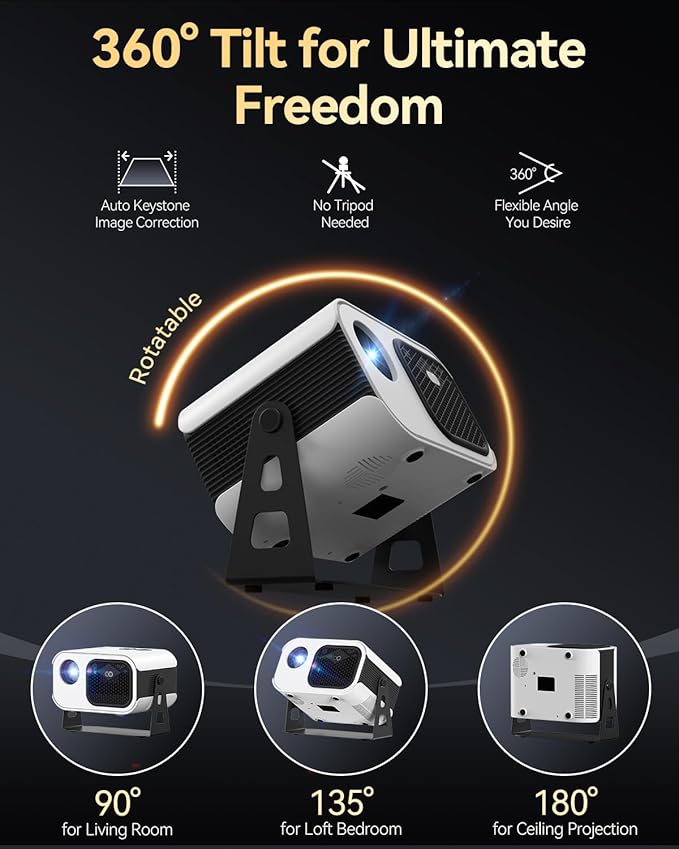 [Electric Focus Auto Keystone]AXIS Pro Flex 4K Projector with WiFi and Bluetooth, [100% Offset & 360 Rotating Stand]Dolby Audio Outdoor Movie Projector Compatible with Smartphone,Laptop,Fire Stick,PS5