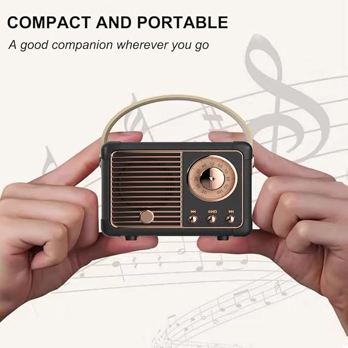 Retro Bluetooth Speaker, Portable Wireless Speaker with Crystal Clear Stereo Sound and Rich Bass,Retro Decor for Desk Bedroom Kitchen, Birthday Gifts for Women Men Teens (Black)