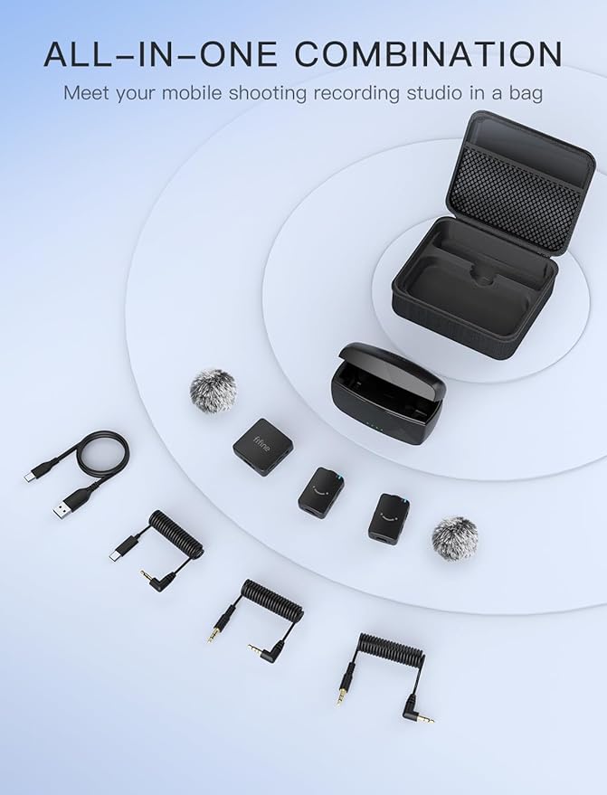 FIFINE Wireless Lavalier Microphone for iPhone/Android/Camera, 2 Pack Cordless Lapel Mic System for Vlog Recording Video YouTube/TikTok Interview, Condenser Clip-On Microphone with Charging Case-M9