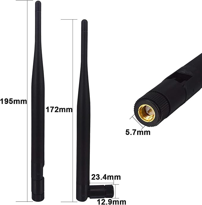 WiFi 6 / 5G Router Antennas, Dual Band 5GHz 8dBi High-Gain MIMO SMA Male (Inner pin) Omni Antennas (2-Pack) for Routers, Gateways, WiFi Cards, Security Cameras, Kaunosta