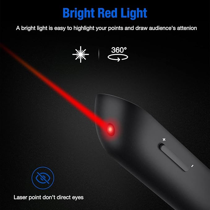 Presentation Clicker Compatible with Bluetooth and RF 2.4GHz Dual Modes Red Light, Wireless Presenter Remote Control for Powerpoint Presentations Pointer Slide Clicker for Mac Computer Powered by AAA