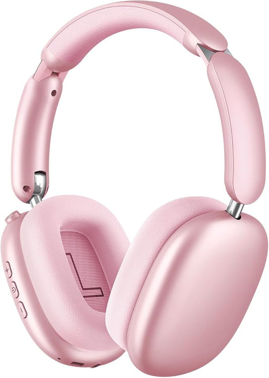 Y02 Active Noise Cancelling Headphones,60H Battery,5 EQ Music Modes,Hi-Res Audio,Deep Bass,Foldable Wireless Over Ear Bluetooth 5.4 Headset,Breathable Leather Earpads (Pink)