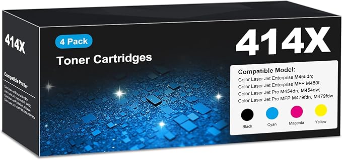 414X Toner Cartridge 4 Pack High Yield MFP M479fdw with Chip Compatible for HP 414X 414A Work for Color Laser Jet Pro MFP M479fdw M479fdn M454dw M454dn MFP M480f M455dn M479dw M479 Toner W2020X W2020A