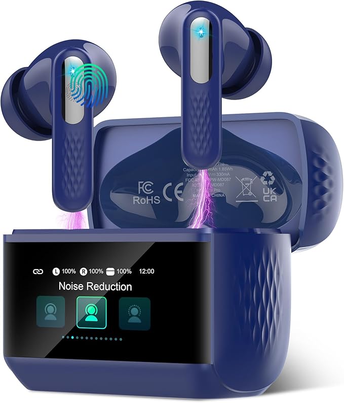 Wireless Earbuds, Bluetooth 5.4 Headphones with Multifunction Touch Screen, 48H Deep Bass Stereo Ear Buds, 5 EQ Modes, ANC/ENC Noise Cancelling, Transparency Mode, IPX7 Bluetooth Earbuds, Blue
