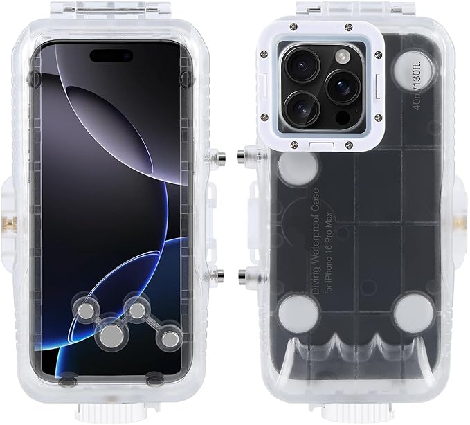 Waterproof Smartphone Case for iPhone 16 Pro Max Diving Case, Snorkeling Photography Cellphone Cover 130FT/40M Operated Underwater Photo Video Housing