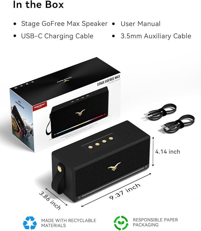 Bluetooth Speaker, 80W Peak Retro Speakers Bluetooth Wireless, Portable Loud Speaker with Deep Bass, IP67 Waterproof, LED Lights, TWS Pairing, 8-12H Playtime, TF/AUX/USB Input for Party, Home, Outdoor