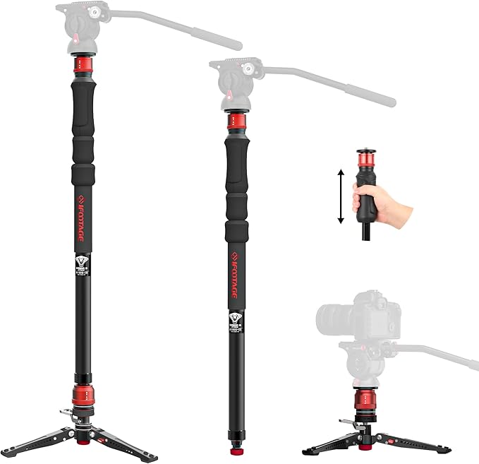 IFOOTAGE Cobra 3 Strike A150S- Camera Monopod With Feet, One-Touch Lifting Aluminum Video With Removable Tripod Base, Payload 11lb 60"/150cm, Ergonomic Design & Pedal Locking System