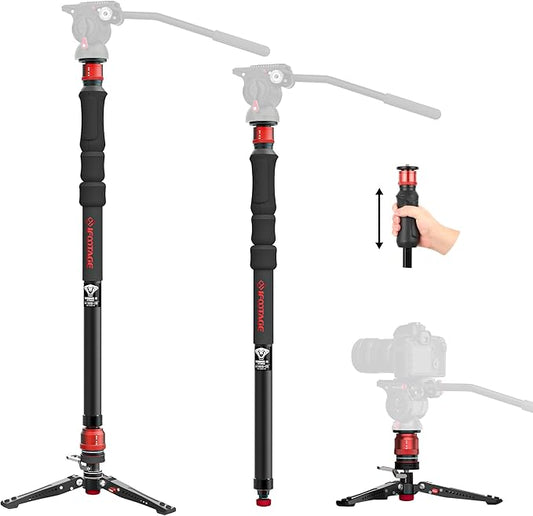 IFOOTAGE Cobra 3 Strike A150S- Camera Monopod With Feet, One-Touch Lifting Aluminum Video With Removable Tripod Base, Payload 11lb 60"/150cm, Ergonomic Design & Pedal Locking System