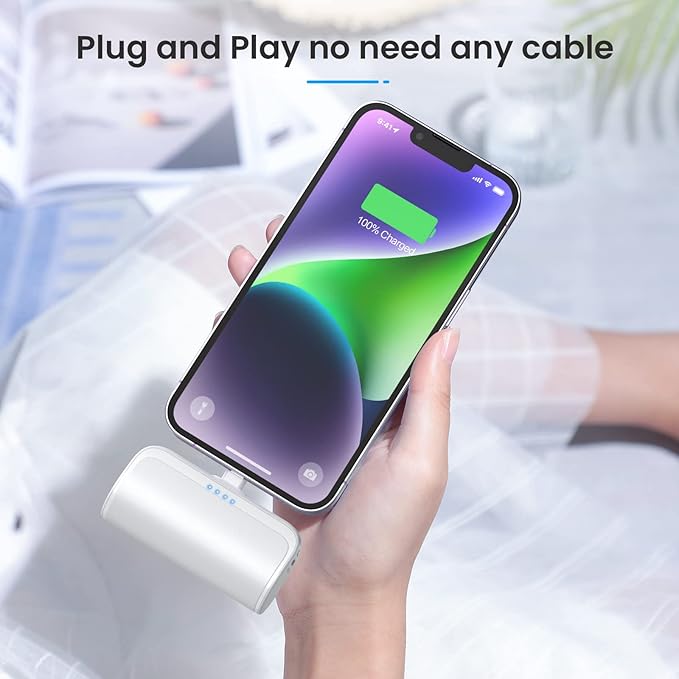 Mini Portable Charger Power Bank for iPhone,5200mAh Portable Phone Charger, Ultra-Compact PD Fast Charging Battery Pack Compatible with iPhone 14/14 Plus/Pro Max/13/12/12 Mini/11/XS/XR/X/8/7/6/6s