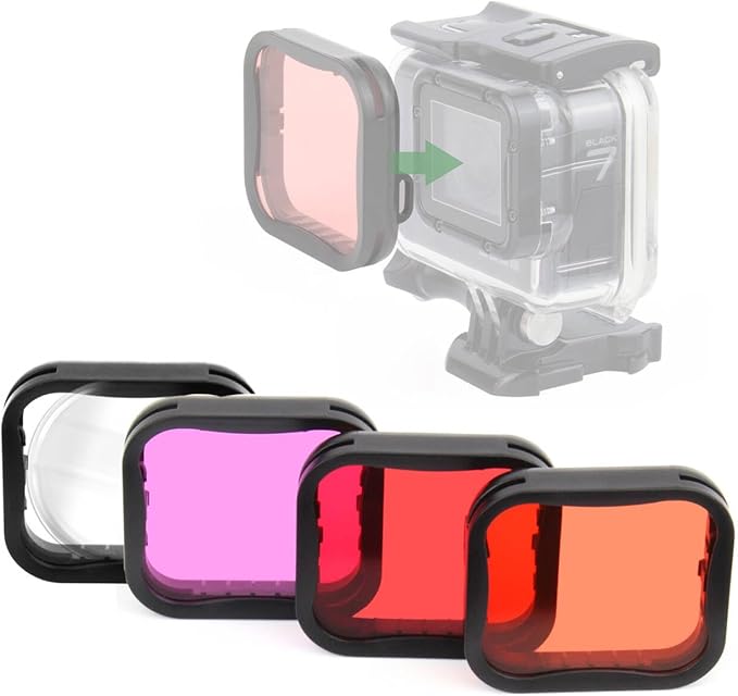 4 Pack Underwater Dive Filters for GoPro Hero 5 6 7 Black Hero 2018 Super Suit Waterproof Housing Case in Red, Light Red, Magenta, and 5X Close-up Filters for Underwater Color Correction