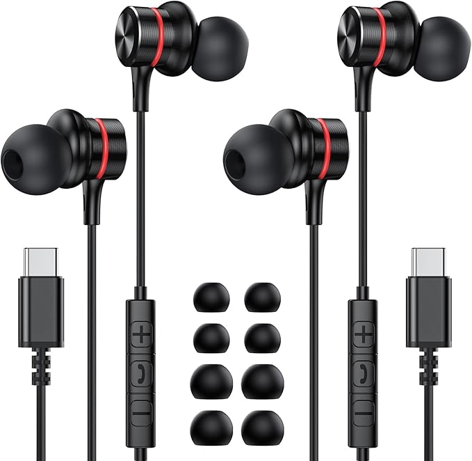 MOSWAG 2Pack USB C Headphones, USB Type C Earbuds in-Ear Wired Earphones with Microphone for iPhone 16 15 Pro Max Plus iPad Pro, Pixel 8 9, Samsung Galaxy S24 S23 S22,Smartphone, Laptop, Pc