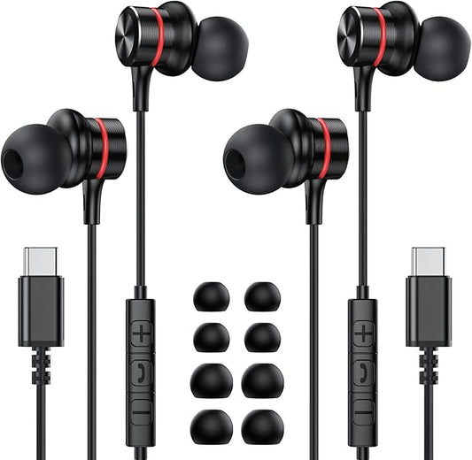 MOSWAG 2Pack USB C Headphones, USB Type C Earbuds in-Ear Wired Earphones with Microphone for iPhone 16 15 Pro Max Plus iPad Pro, Pixel 8 9, Samsung Galaxy S24 S23 S22,Smartphone, Laptop, Pc