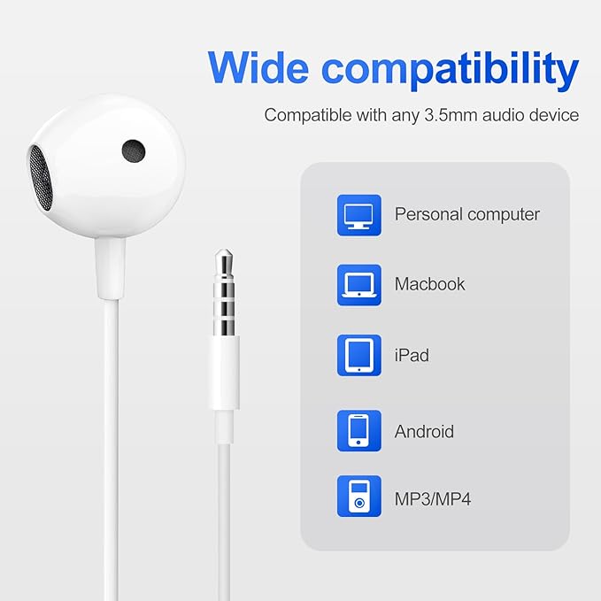 Wired Earbuds 3 Pack, in-Ear Headphones HiFi Stereo Earbuds, Wired Earphones with Microphone Volume Control Compatible with iPad, Laptop, MP3, Android Smartphones, Fits All 3.5mm Jack Device