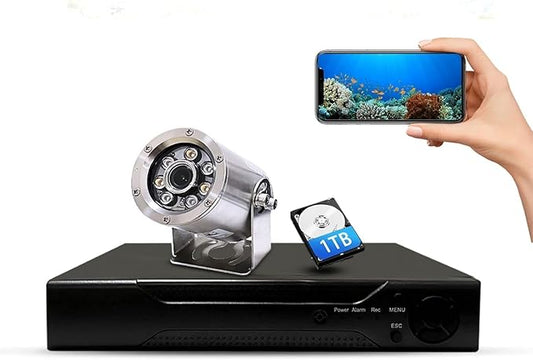 Underwater Camera Kit with POE NVR with 1TB Hard Drive, 32ft Cable for Underwater Video Recording