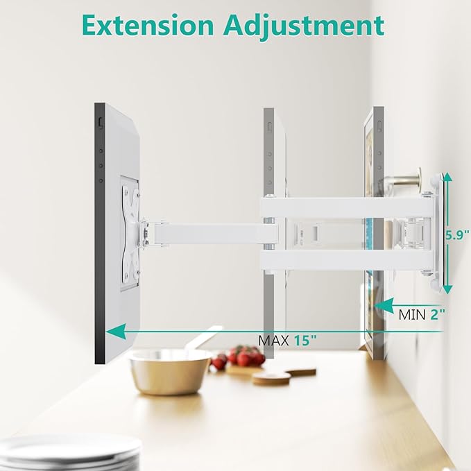 WALI Wall Mount for Echo Show 21, Echo Show 15, Adjustable Wall Mounting Bracket with Heavy Duty 15” Extension Arm, Rotate Tilt Swivel for Echo Show 21, Echo Show 15, Holds up to 33lbs, White