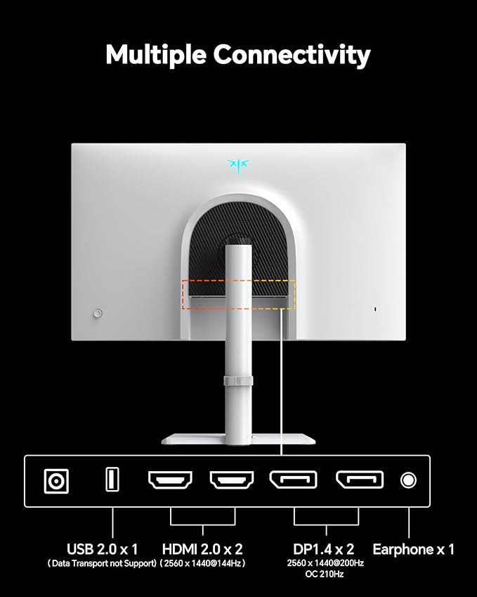 KTC 27 Inch Gaming Monitor 200Hz, 1440P Monitor with Speakers, Up to 210Hz Computer Monitors Fast IPS 1ms, 131% sRGB, Adaptive Sync, Tilt/Swivel/Pivot/Height Adjustment, HDMI DisplayPort, White H27T6