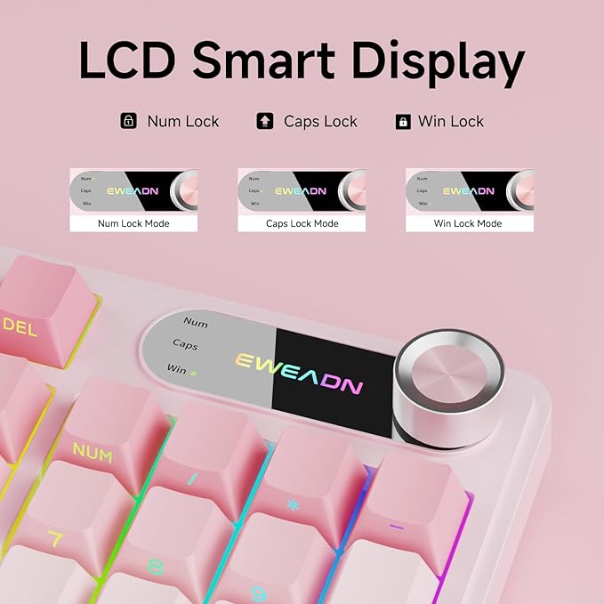 V102 Wired Keyboard, 98 Keys Creamy Gaming Keyboard with Number Pad, Display Screen & Media Knob RGB Silent Wired Cute Computer Keyboard for Laptop PC Gamer - Gradient Pink