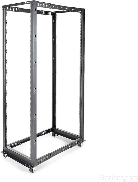 StarTech.com 4-Post 42U Mobile Open Frame Server Rack, 19in Network Rack with Wheels, Rolling Rack for Computer/AV/Data/IT Equipment - Casters, Leveling Feet or Floor Mounting (4POSTRACK42)