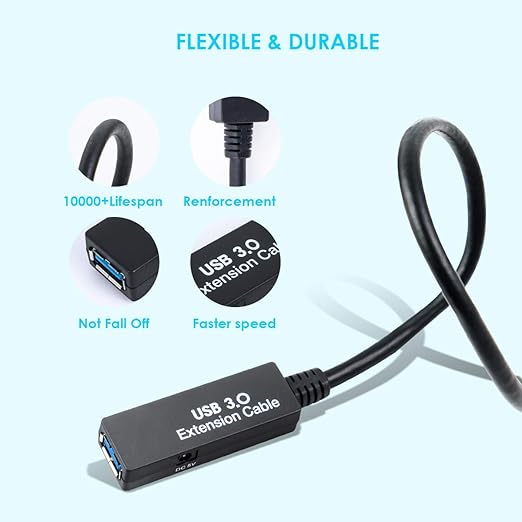 16.4FT USB 3.0 Extension Cable,USB Extension Cord A-Male to A-Female,Compatible with Oculus Quest 3 VR,Headset,Hard Drive,Printer,Keyboard, Mouse,PS4 and More