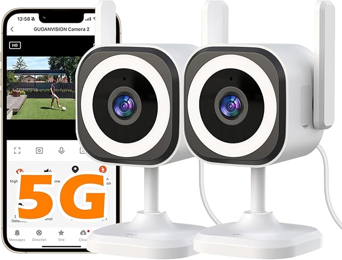 5G Outdoor/Indoor Security Camera,3MP Baby Monitor Cameras for Bedroom/Elder/Dog/Pet Camera,IP66 Waterproof,Night Vision, Motion Detection, Alarm Siren, Two-Way Talk, SD/Cloud -2Pack