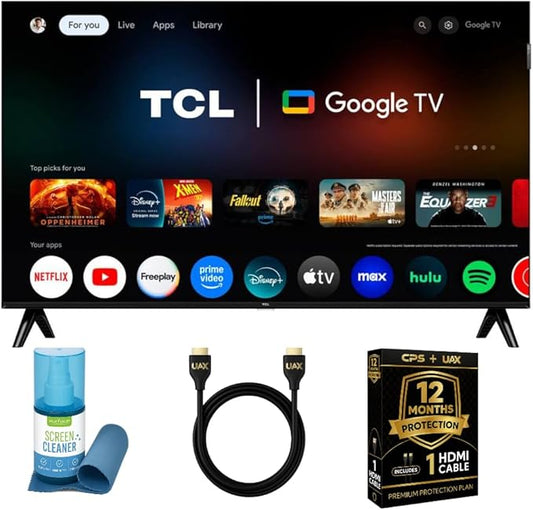 TCL 40-Inch Q3K Series 1080P FHD QLED Smart TV Bundle – HDR10, Google TV, Bluetooth Audio, Bezel-Less Design w/CPS Protection Plan, UAX HDMI Cable, Screen Cleaner with Microfiber