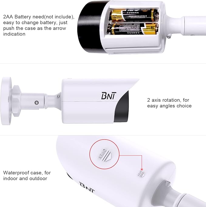 BNT Dummy Fake Camera, Surveillance Security CCTV Dome Camera, with One LED Light, Security Alarm Sticker Label (TC-W2), Security Camera Suitable for Indoor/Outdoor (2 Pack, White)