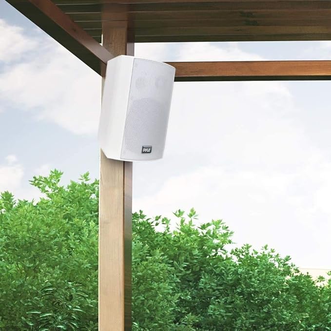 Pyle Wall Mount Home Speaker System - Active Passive Mountable Bookshelf Indoor Studio Garage Patio Stereo Sound Home Theater, Wireless Bluetooth Speaker Set W/Aux & RCA, White