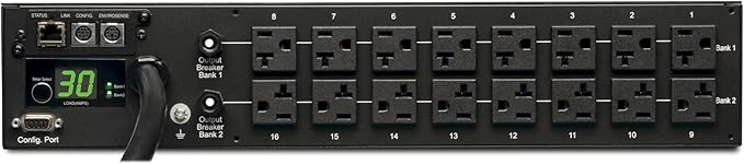 Tripp Lite Monitored PDU, 30A, 16 Outlets (5-15/20R), 120V, L5-30P, 10 ft. Cord, 2U Rack-Mount Power (PDUMNH30),Black