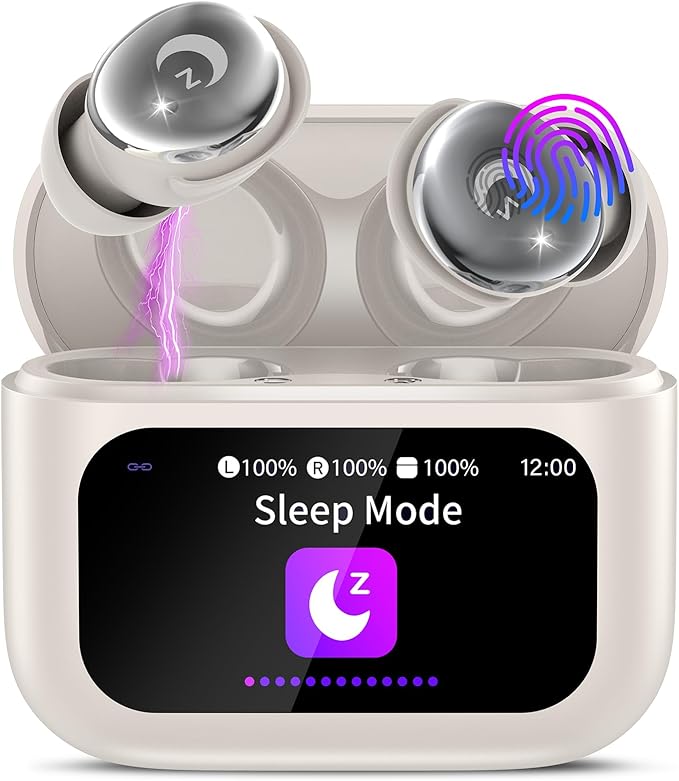Sleep Earbuds Bluetooth 5.4 Smart Touch Screen in Ear Ear Buds, 48H Mini Sleep Headphones Small Design for Side Sleepers, Crystal-Clear Calls, 5 EQ Modes, IPX7 Waterproof Earphones, Beige Earbuds