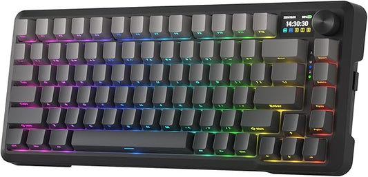 Redragon K724 PRO Wireless Gasket Gaming Keyboard w/Hype 1.14’’ TFT Screen & Knob, 81-Key 75% Mechanical Keyboard, 5-Layer Noise Dampening, Hot-Swap South-Facing RGB Socket, Gradient PBT Keycaps